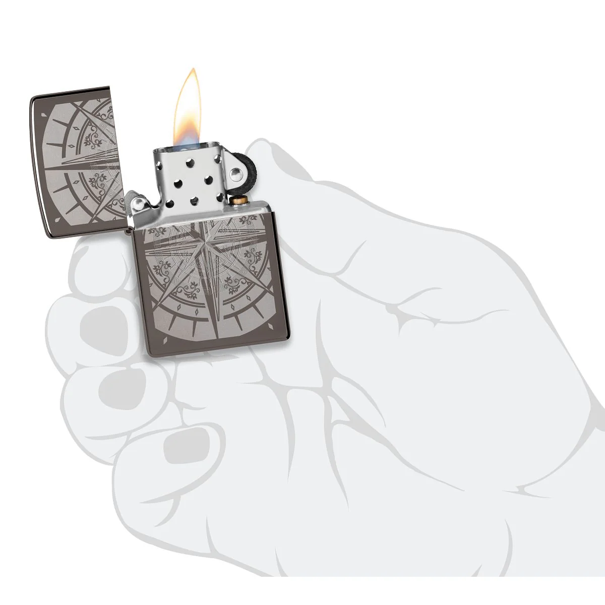 Zippo Lighter: Engraved Compass - Black Ice 29232 - Image 5