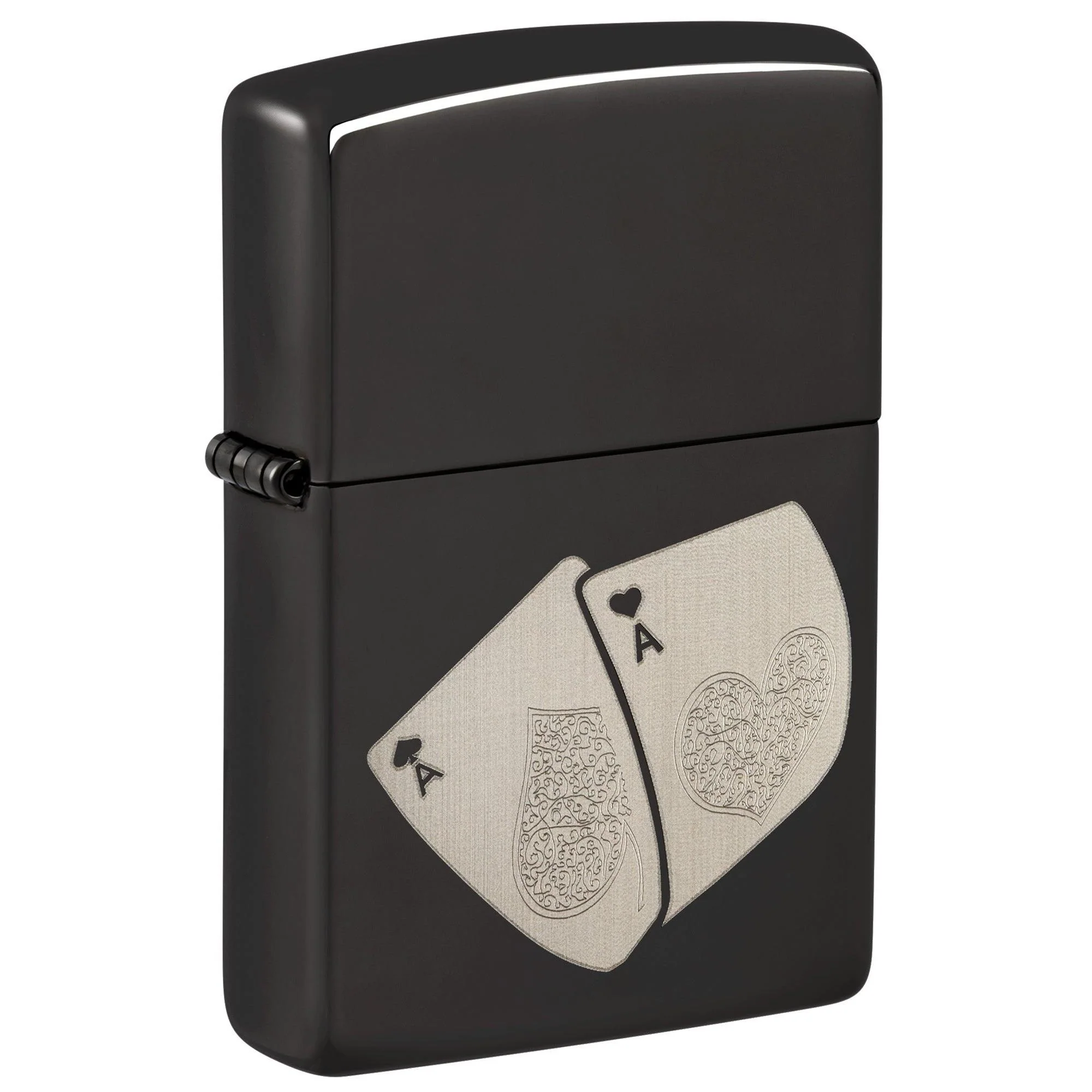 Zippo Lighter: Engraved Double Aces - High Polish Black 48805