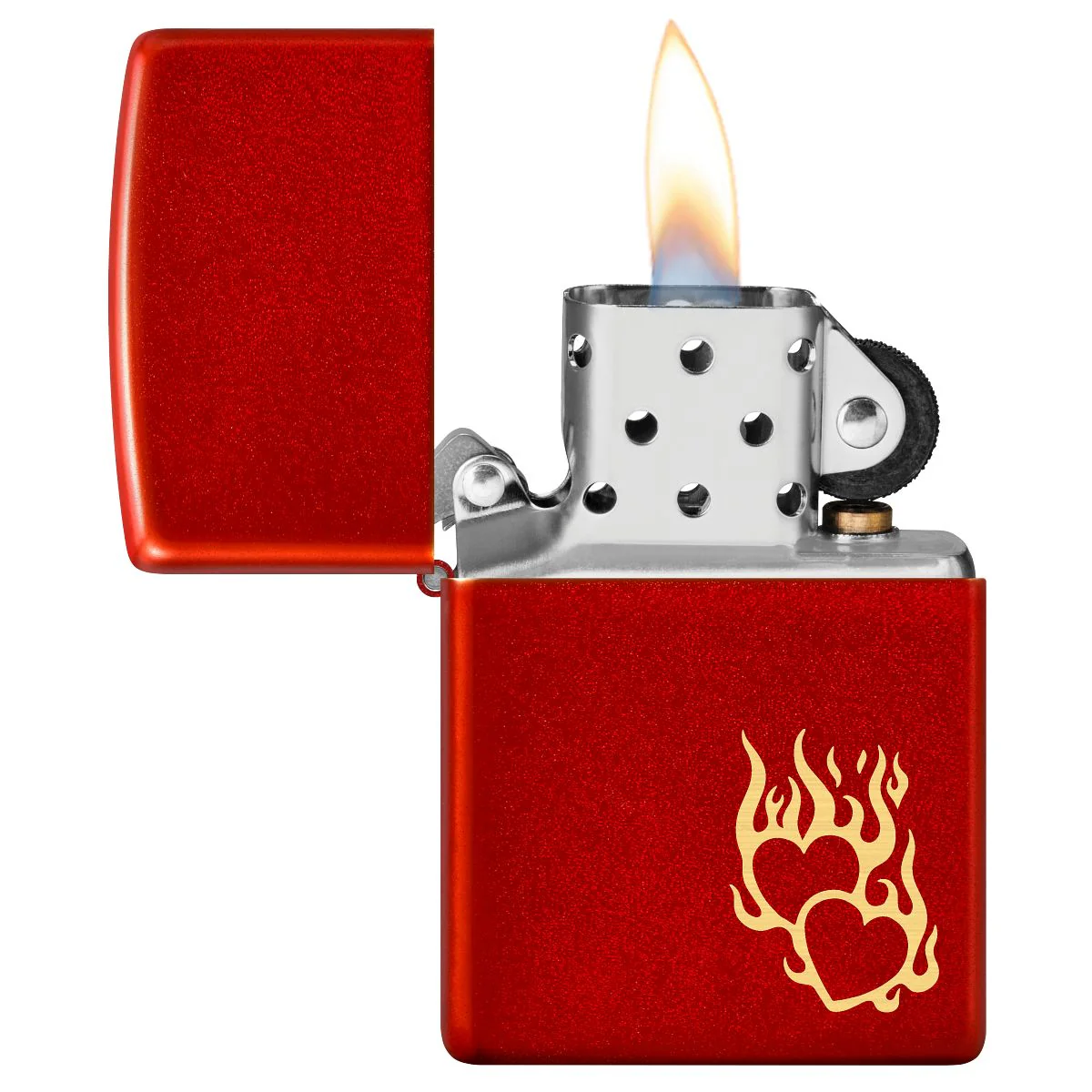 Zippo Lighter: Engraved Flaming Hearts - Metallic Red 46102 - Image 3