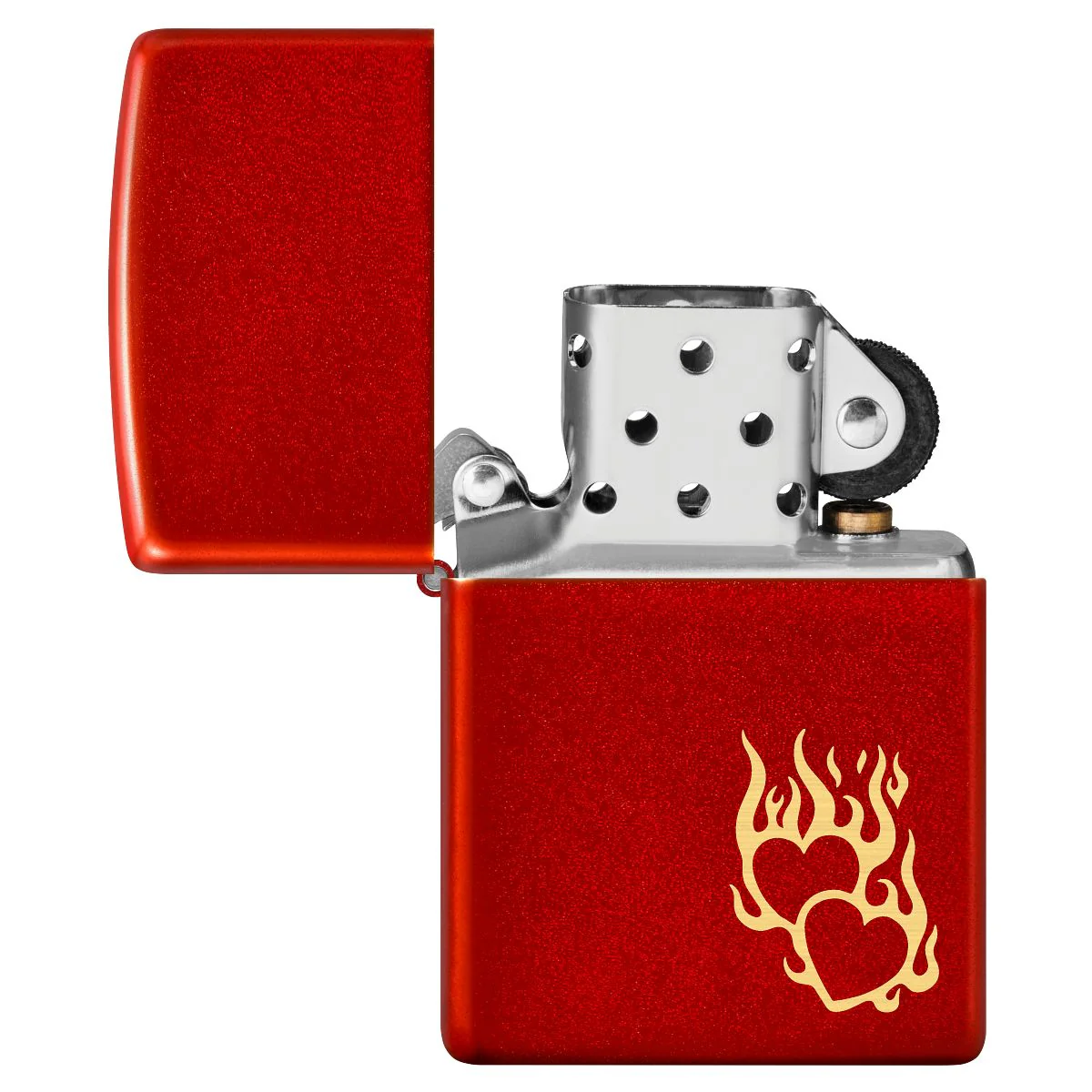 Zippo Lighter: Engraved Flaming Hearts - Metallic Red 46102 - Image 4