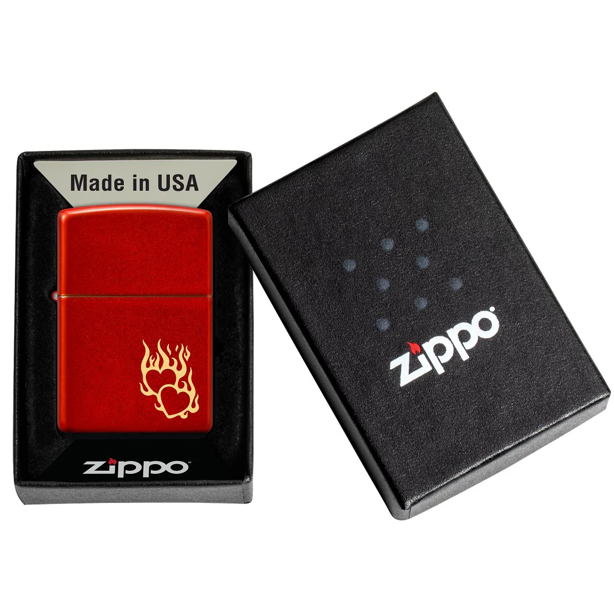 Zippo Lighter: Engraved Flaming Hearts - Metallic Red 46102 - Image 6