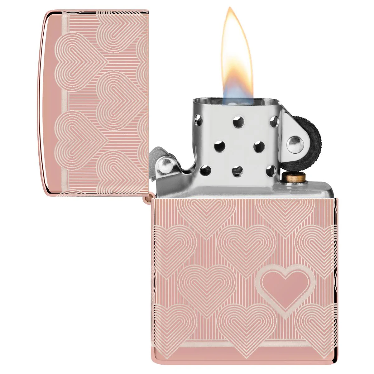 Zippo Lighter: Engraved Hearts, Laser 360 - High Polish Rose Gold 49811 - Image 6