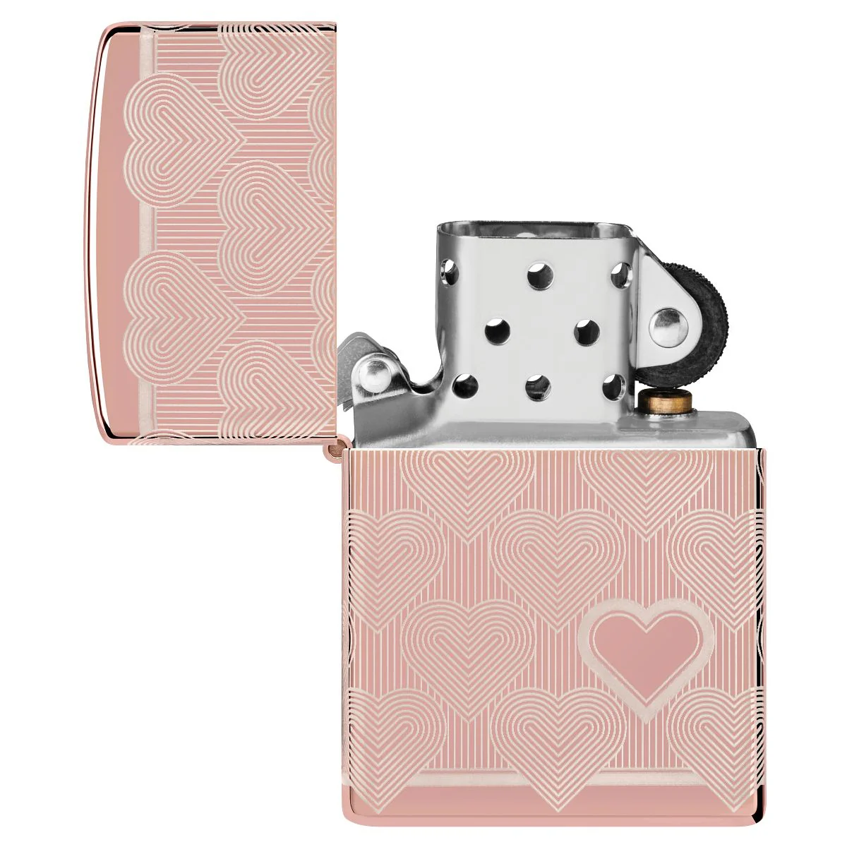 Zippo Lighter: Engraved Hearts, Laser 360 - High Polish Rose Gold 49811 - Image 7