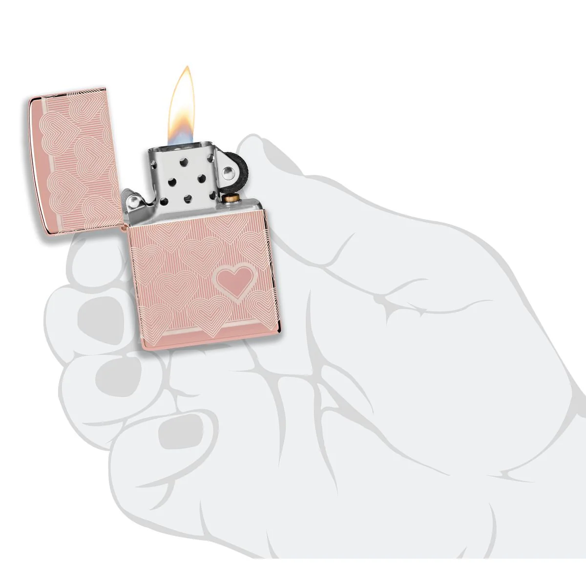 Zippo Lighter: Engraved Hearts, Laser 360 - High Polish Rose Gold 49811 - Image 8