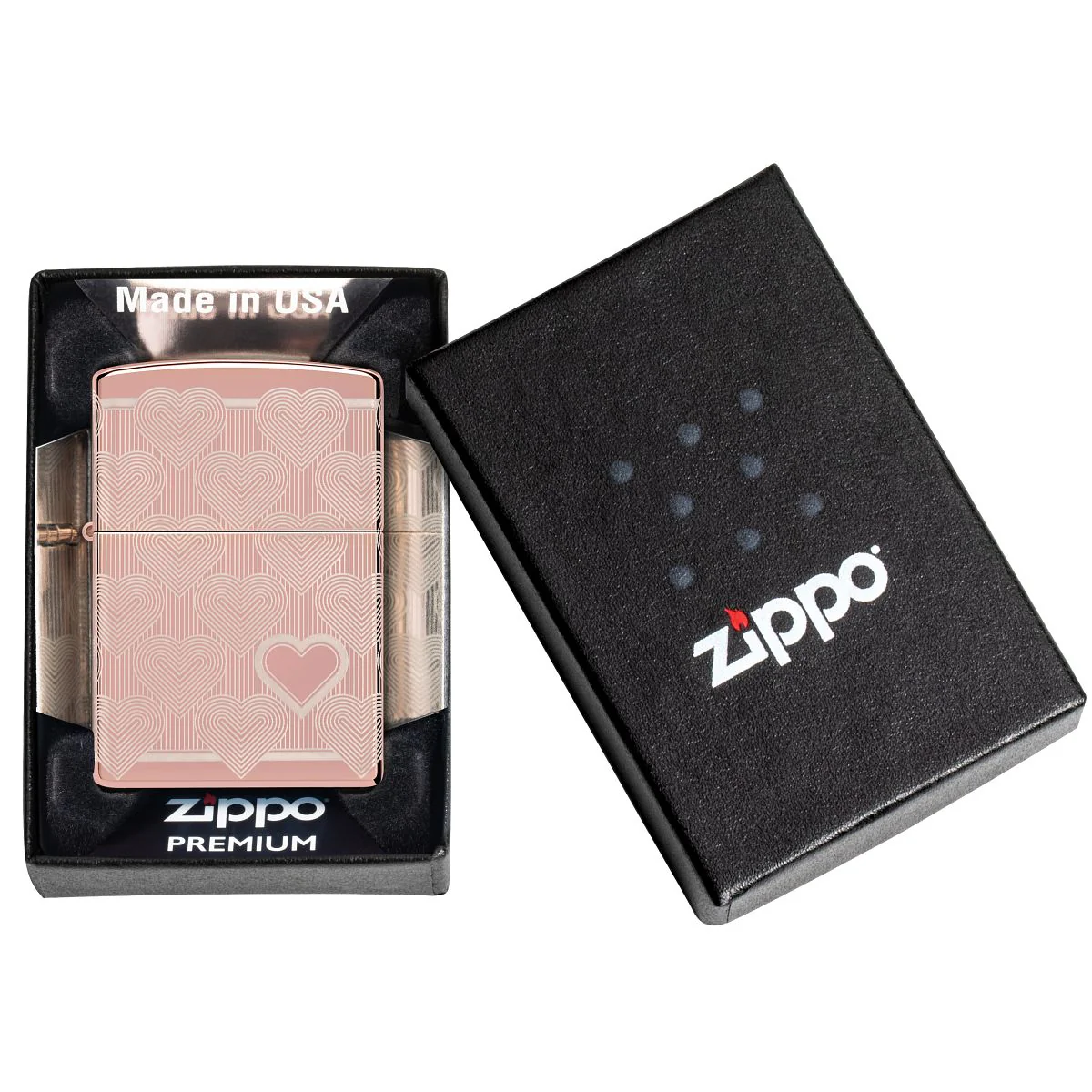 Zippo Lighter: Engraved Hearts, Laser 360 - High Polish Rose Gold 49811 - Image 9