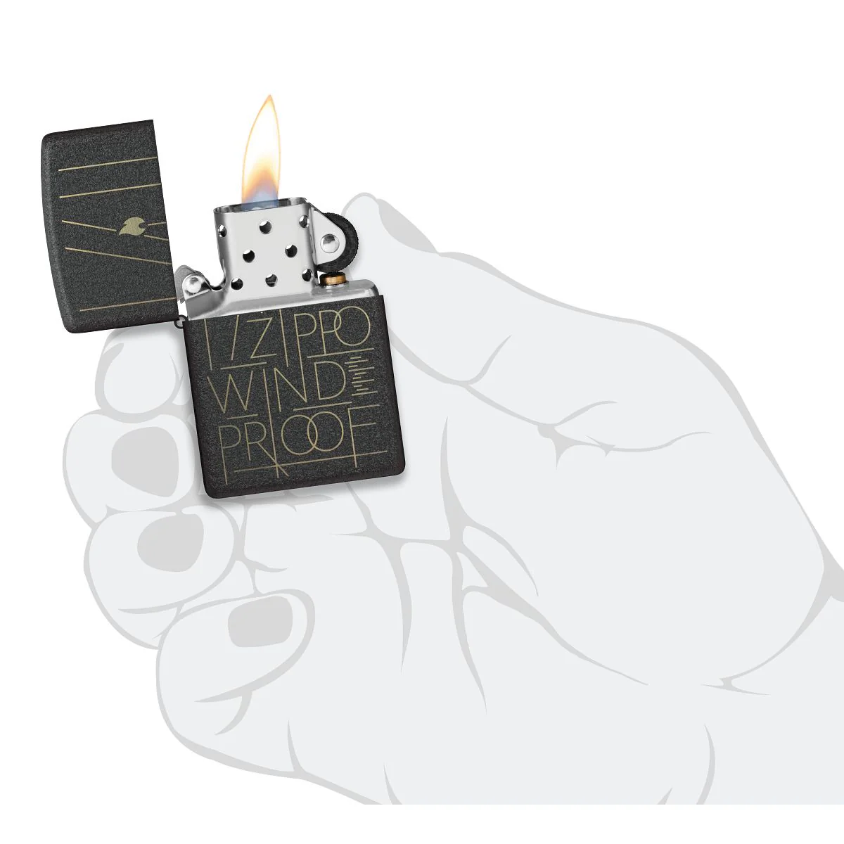 Zippo Lighter: Engraved Line Art - Black Crackle 46172 - Image 5