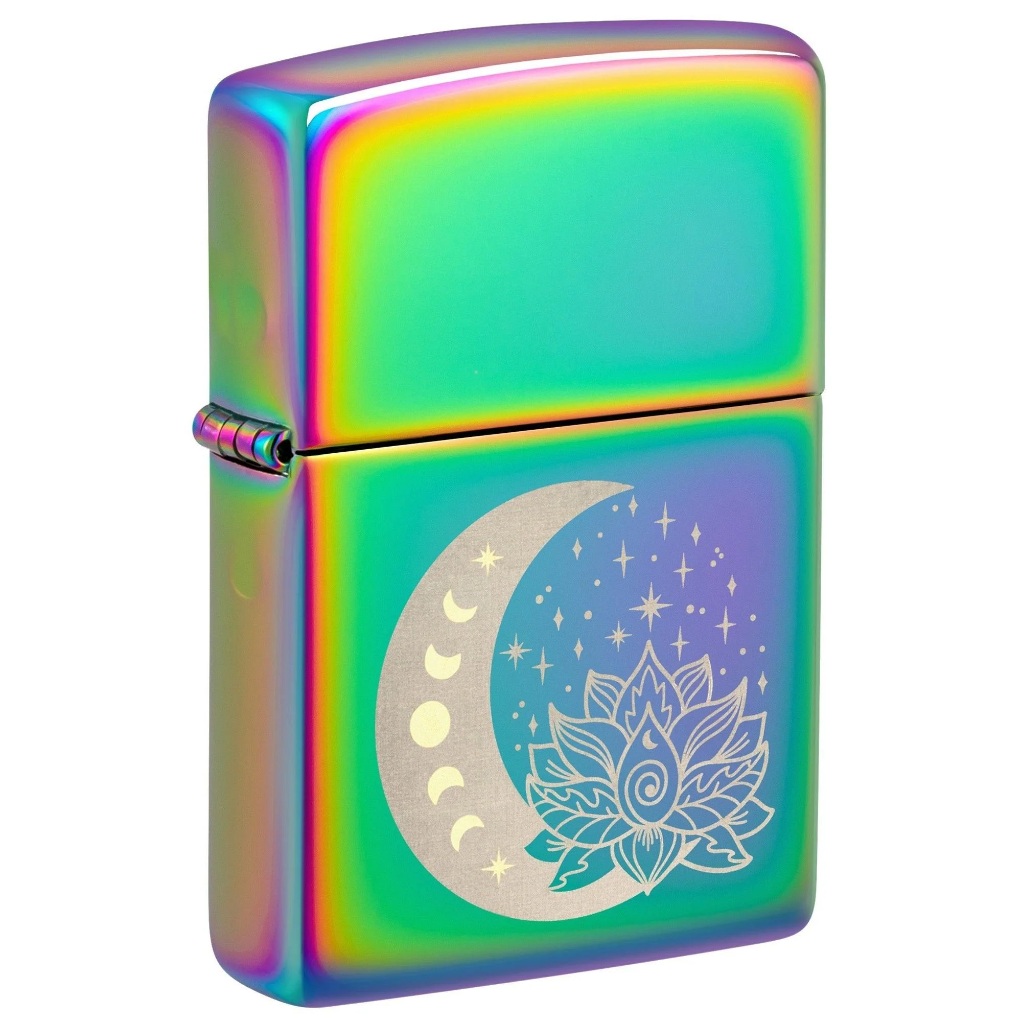 Zippo Lighter: Engraved Moon and Flowers - Multi-Color 48910