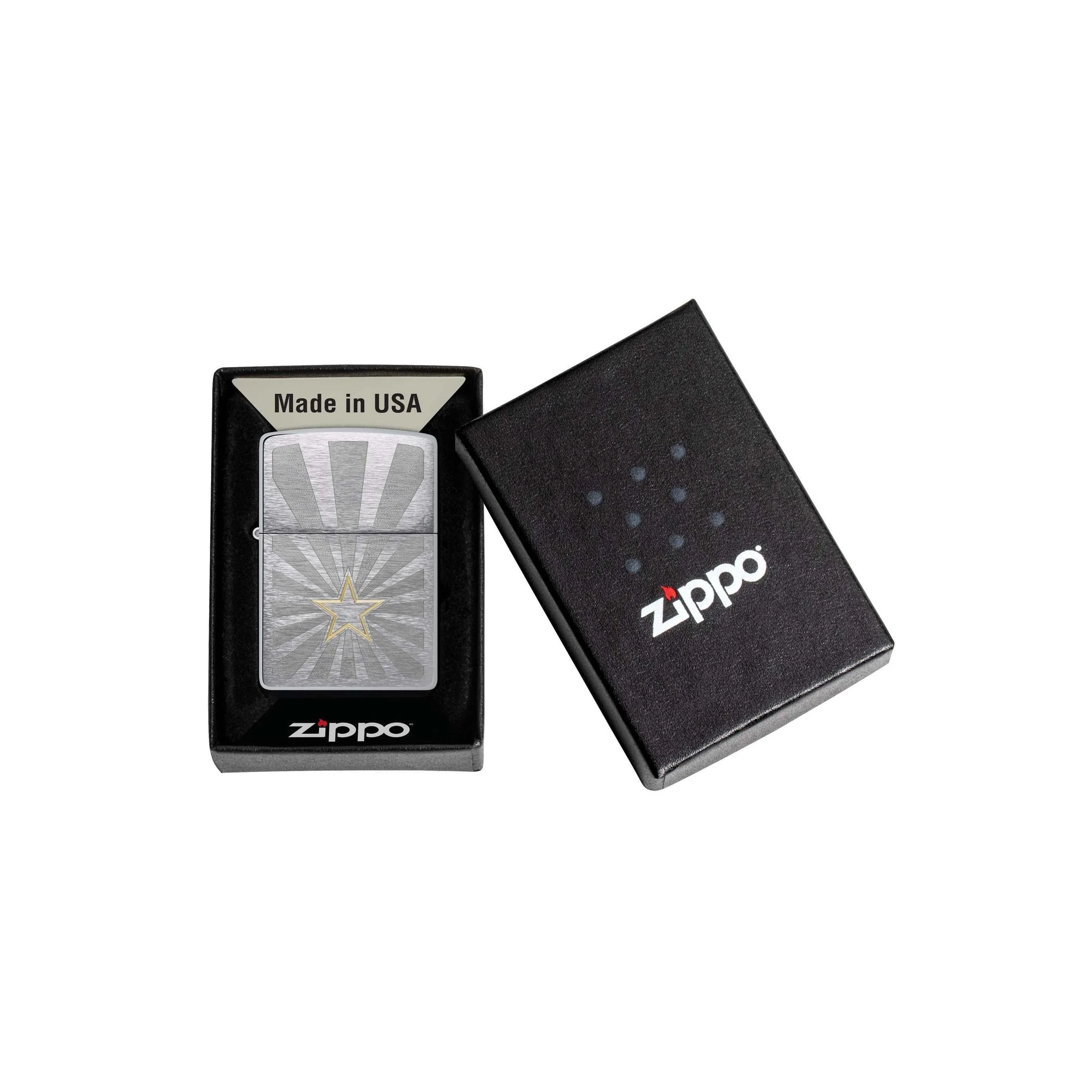 Zippo Lighter: Engraved Star - Brushed Chrome 48657 - Image 2