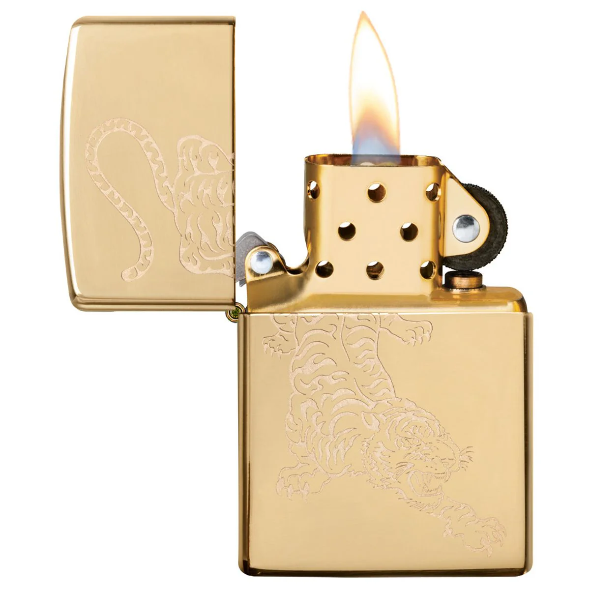 Zippo Lighter: Engraved Tiger - High Polish Brass 29884 - Image 3