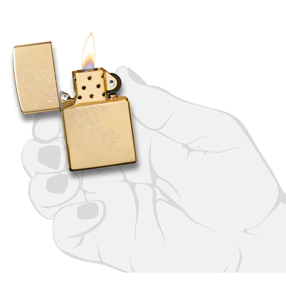 Zippo Lighter: Engraved Tiger - High Polish Brass 29884 - Image 5