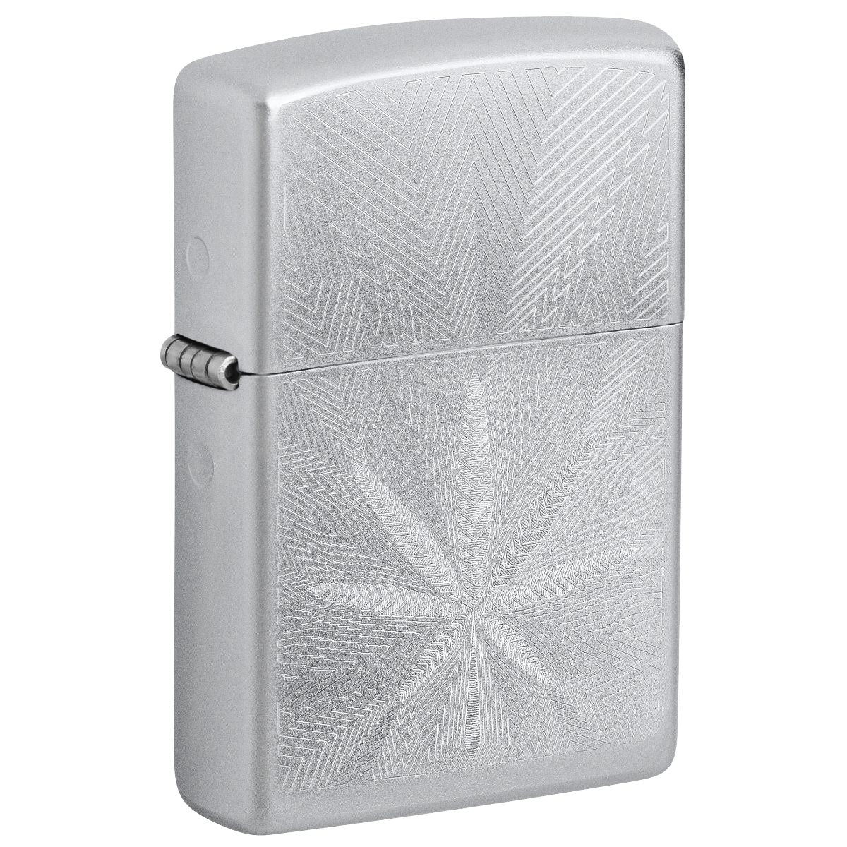 Zippo Lighter: Engraved Weed Leaf - Satin Chrome 46256