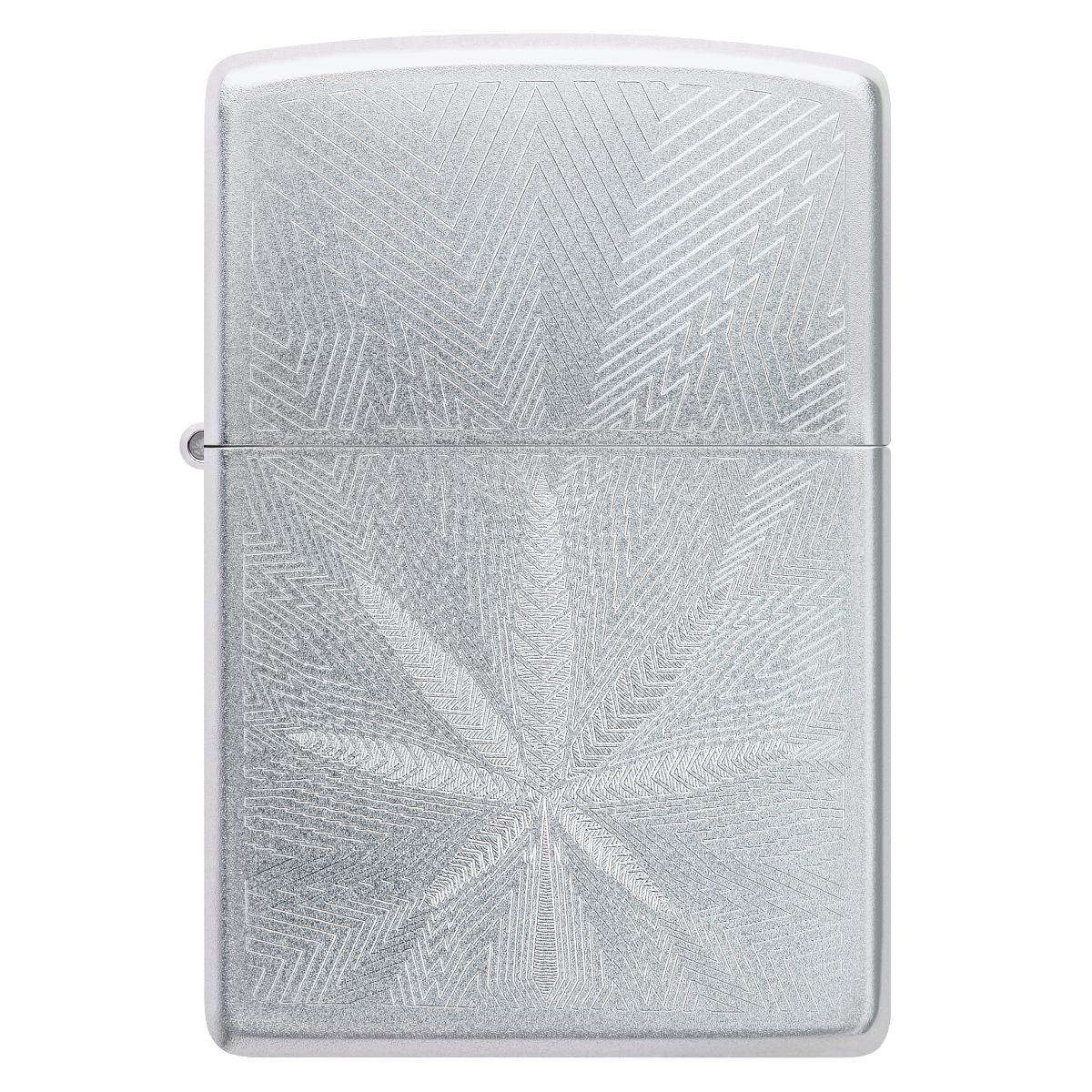 Zippo Lighter: Engraved Weed Leaf - Satin Chrome 46256 - Image 2