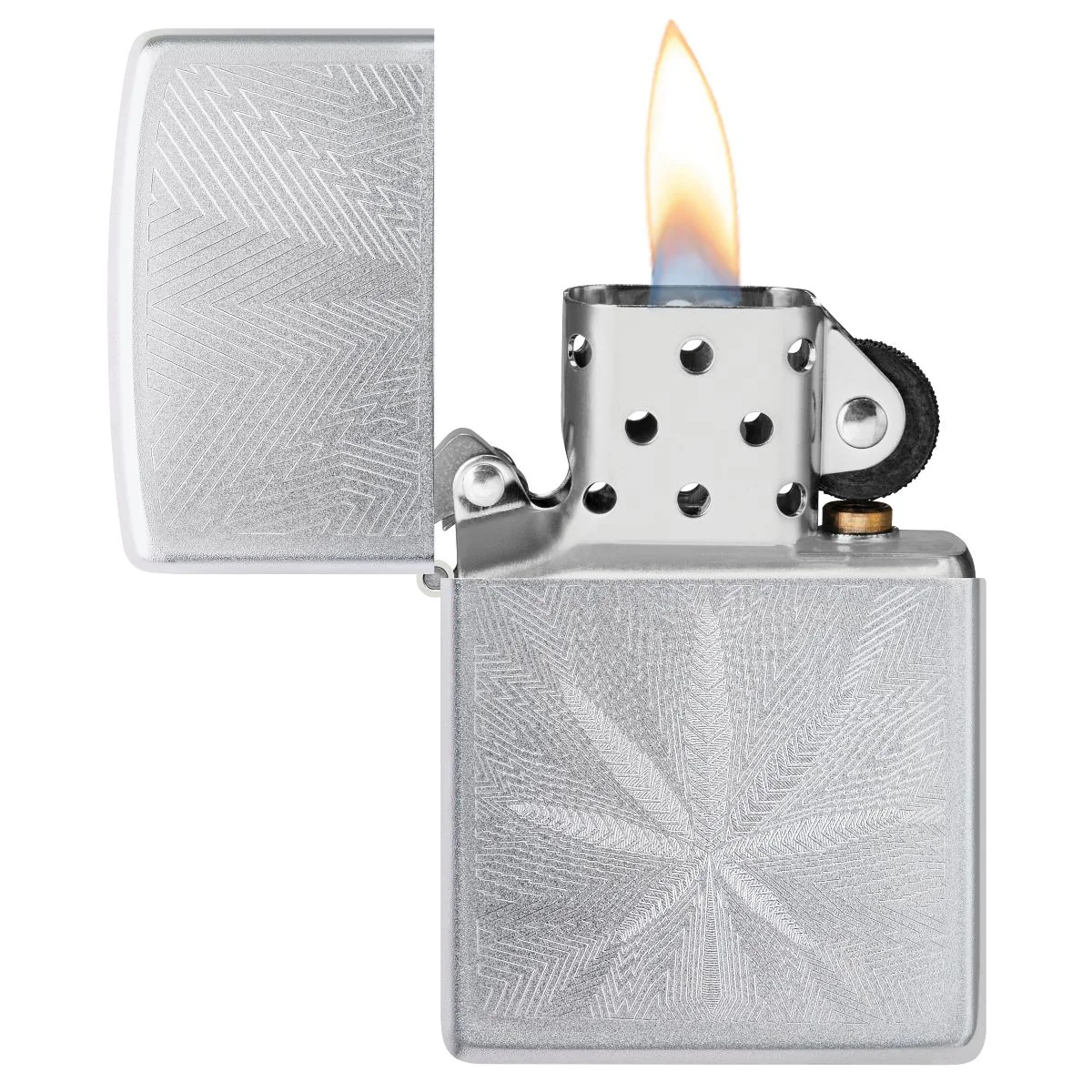 Zippo Lighter: Engraved Weed Leaf - Satin Chrome 46256 - Image 3