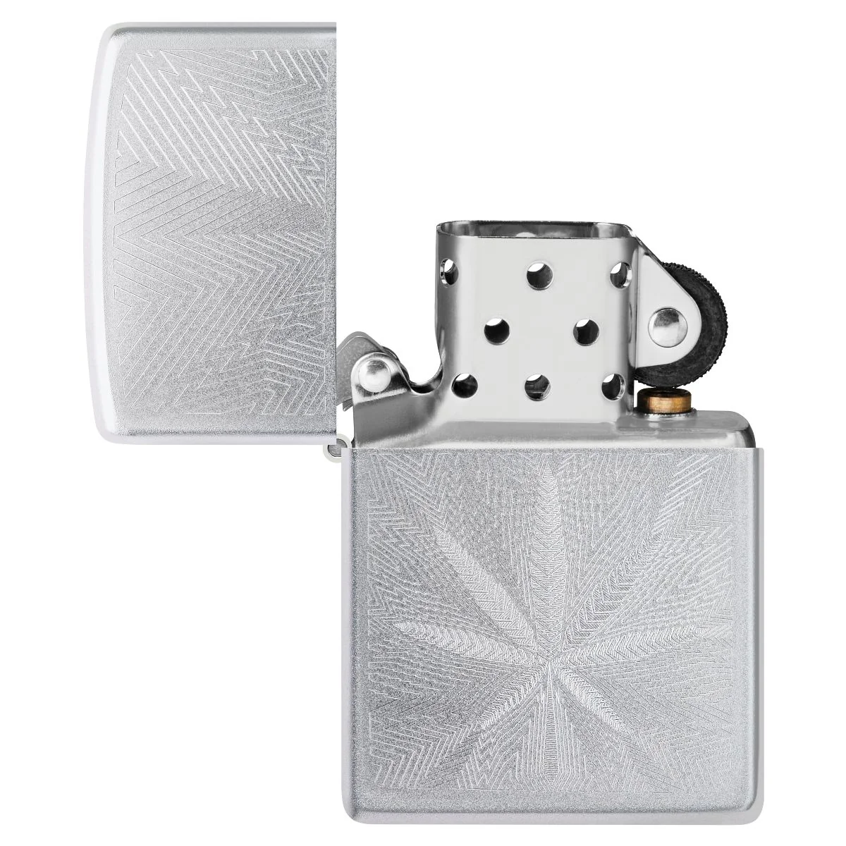 Zippo Lighter: Engraved Weed Leaf - Satin Chrome 46256 - Image 4