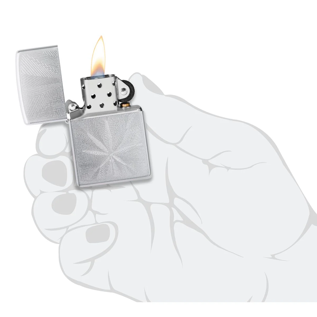 Zippo Lighter: Engraved Weed Leaf - Satin Chrome 46256 - Image 5