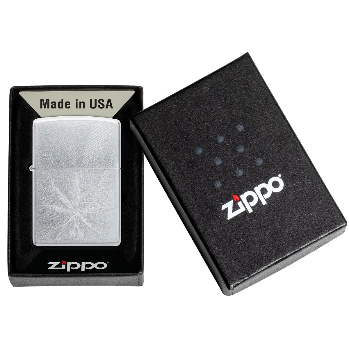 Zippo Lighter: Engraved Weed Leaf - Satin Chrome 46256 - Image 6