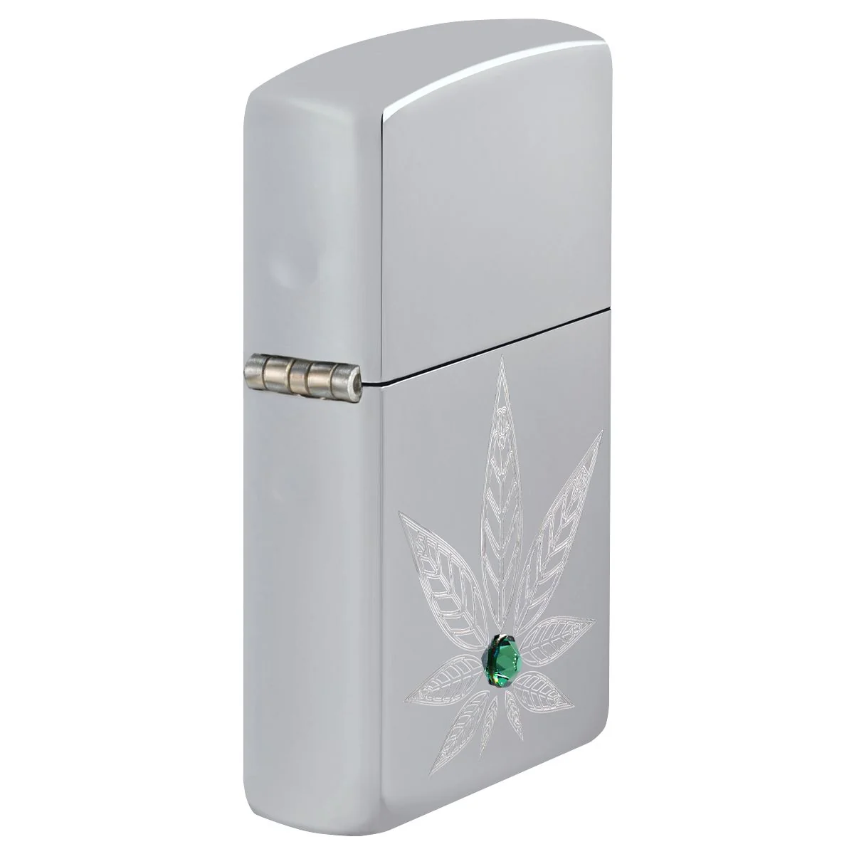 Zippo Lighter: Engraved Weed Leaf with Crystal - High Polish Chrome 46126 - Image 2
