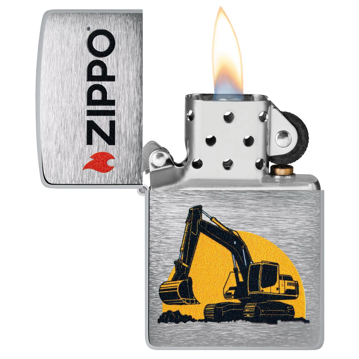 Zippo Lighter: Excavator with Zippo Logo - Brushed Chrome 46891 - Image 3