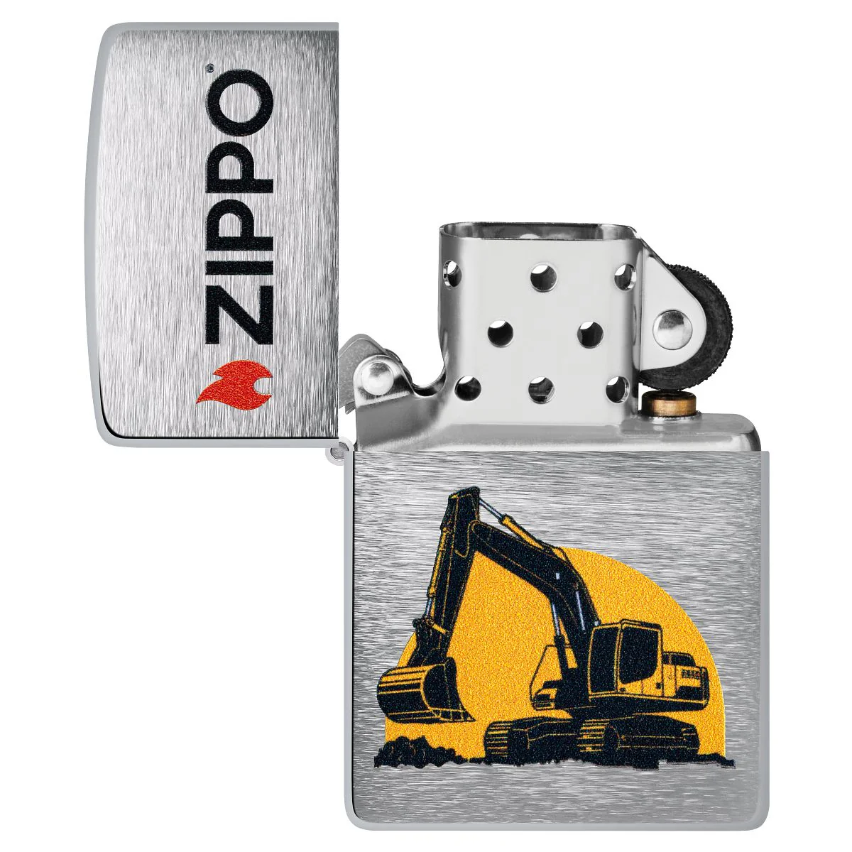 Zippo Lighter: Excavator with Zippo Logo - Brushed Chrome 46891 - Image 4