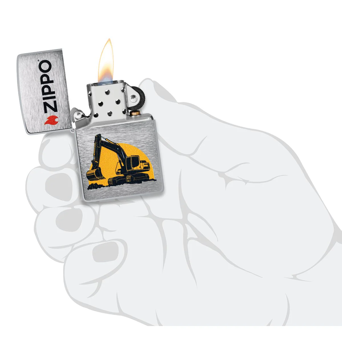 Zippo Lighter: Excavator with Zippo Logo - Brushed Chrome 46891 - Image 5