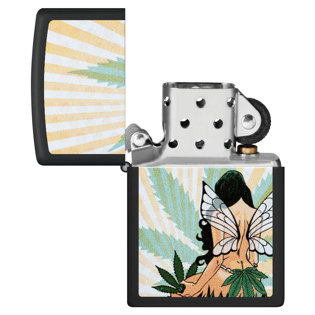 Zippo Lighter: Fairy with Weed Leaf - Black Matte 46576 - Image 4