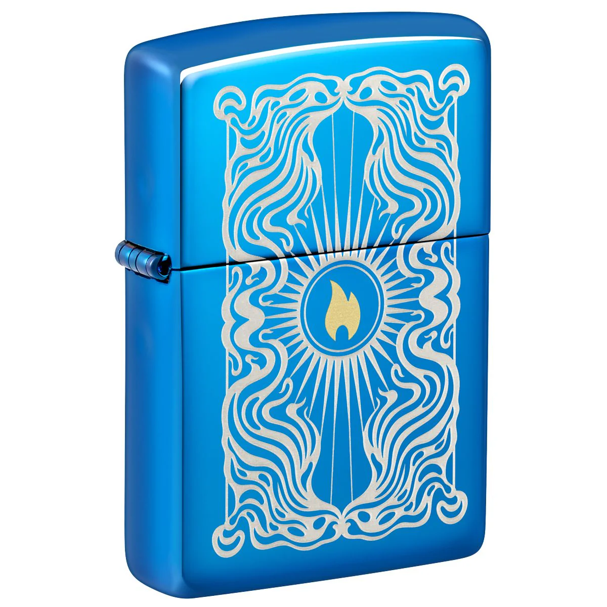 Zippo Lighter: Fancy Flame, Engraved - High Polish Blue 46424