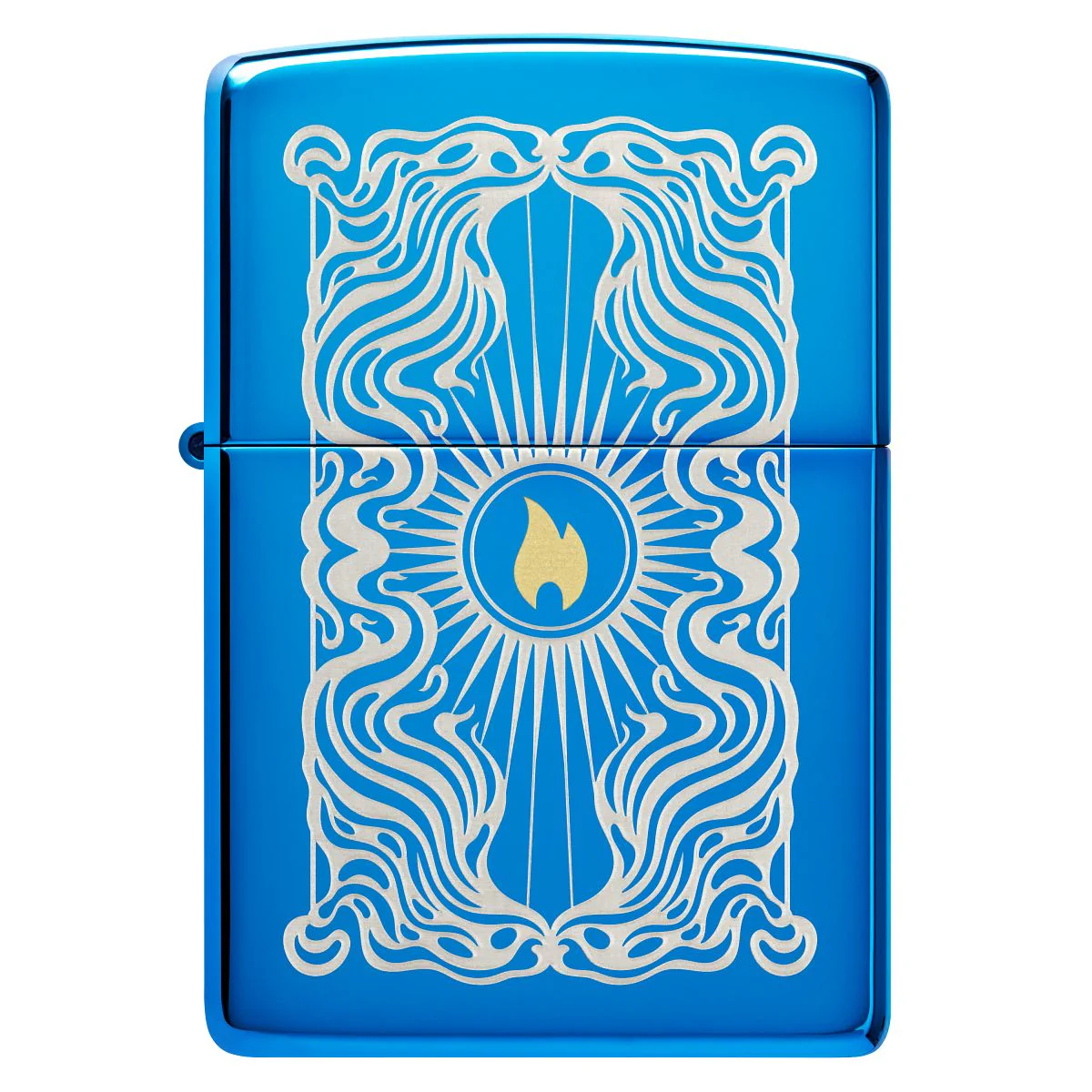 Zippo Lighter: Fancy Flame, Engraved - High Polish Blue 46424 - Image 2