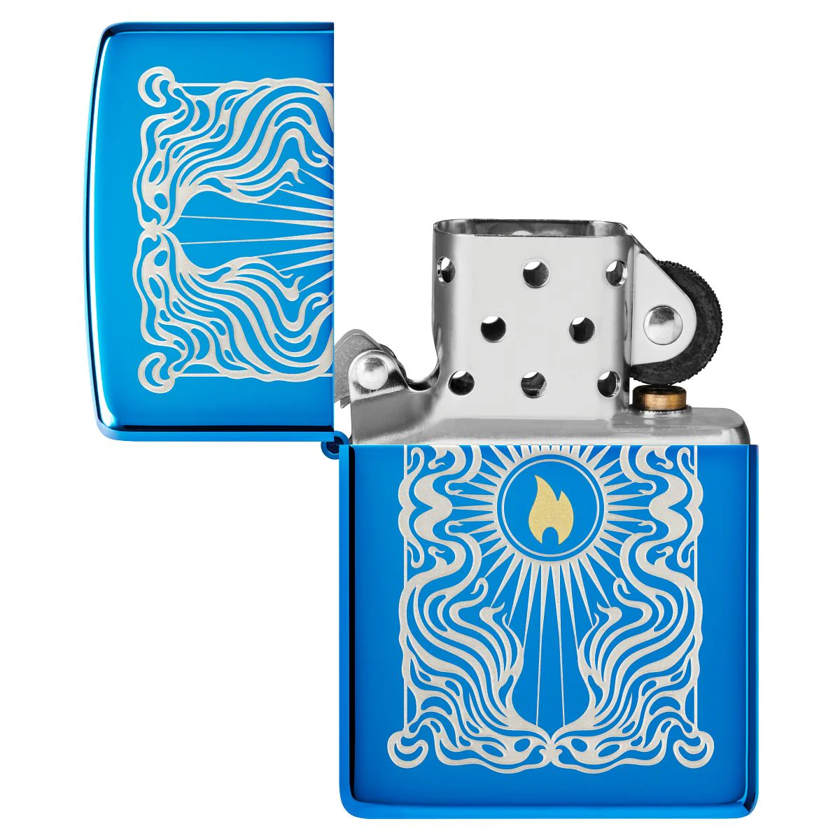 Zippo Lighter: Fancy Flame, Engraved - High Polish Blue 46424 - Image 4