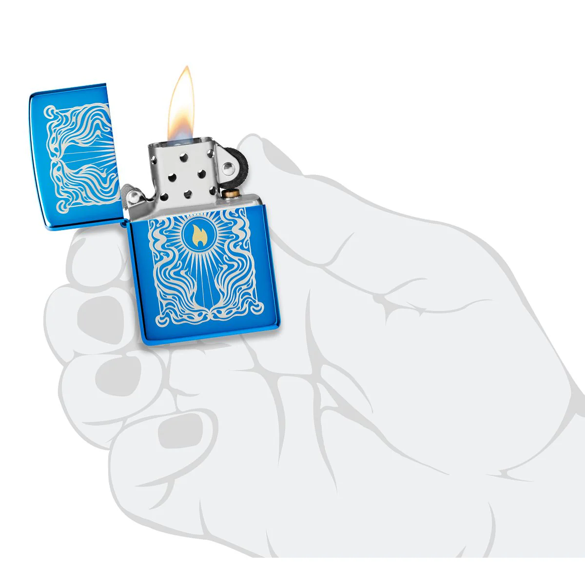 Zippo Lighter: Fancy Flame, Engraved - High Polish Blue 46424 - Image 5