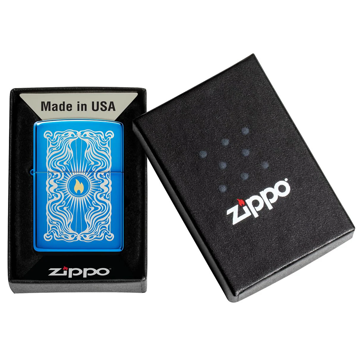 Zippo Lighter: Fancy Flame, Engraved - High Polish Blue 46424 - Image 6
