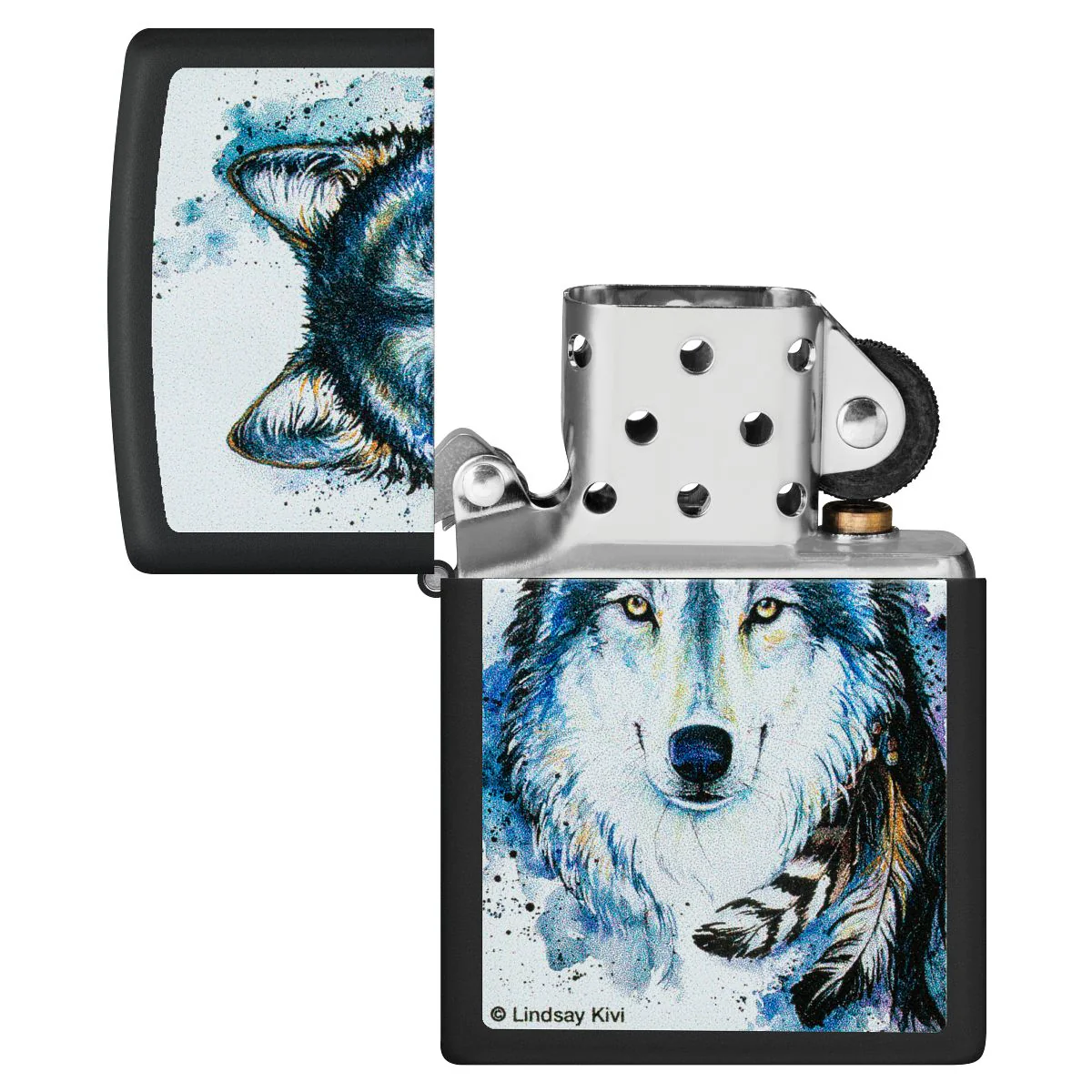Zippo Lighter: Feed the Good Wolf by Lindsay Kivi - Black Matte 48936 - Image 4