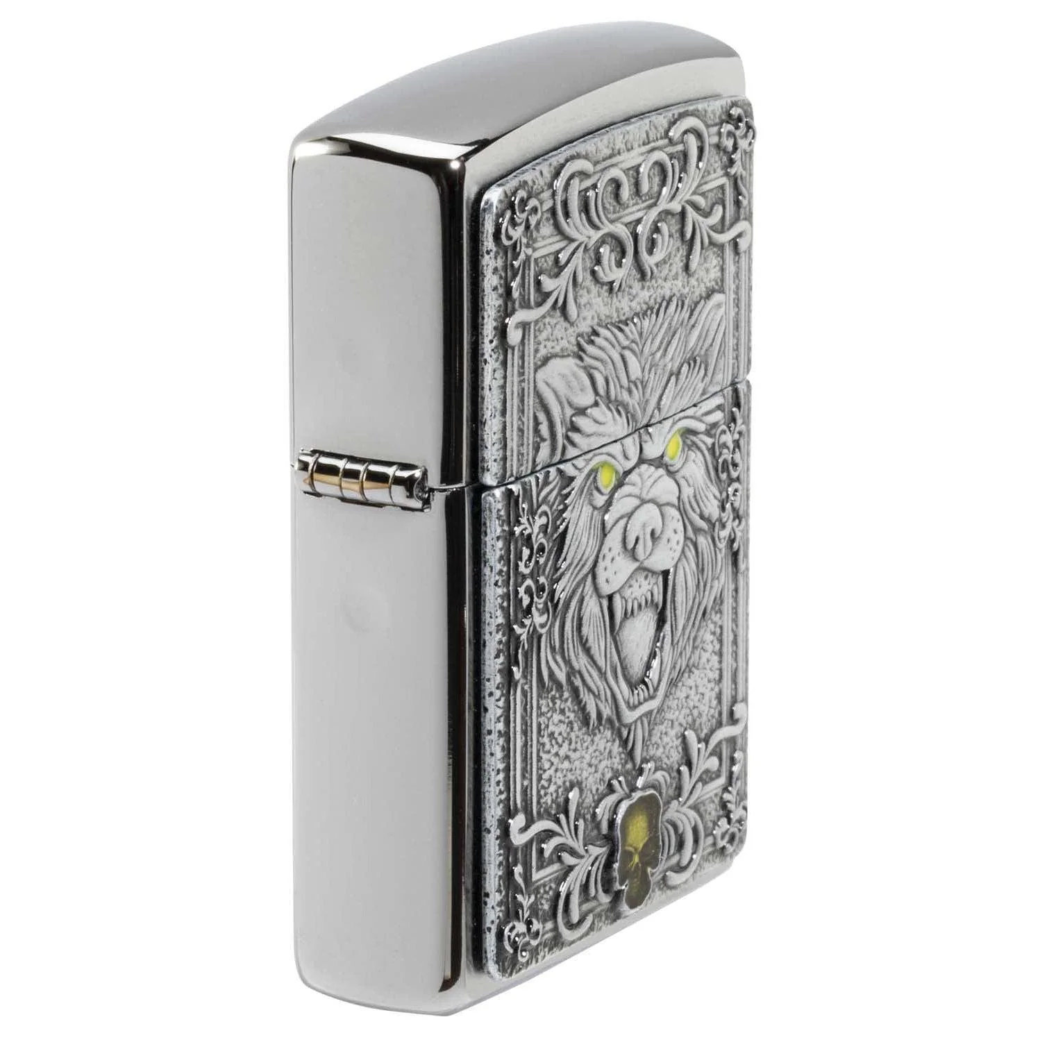 Zippo Lighter: Fierce Wolf Emblem - Brushed Chrome 48690 - Image 2