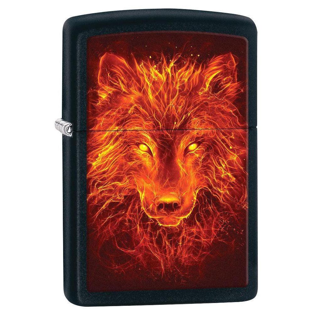 Zippo Lighter: Fiery Wolf - Black Matte 80829