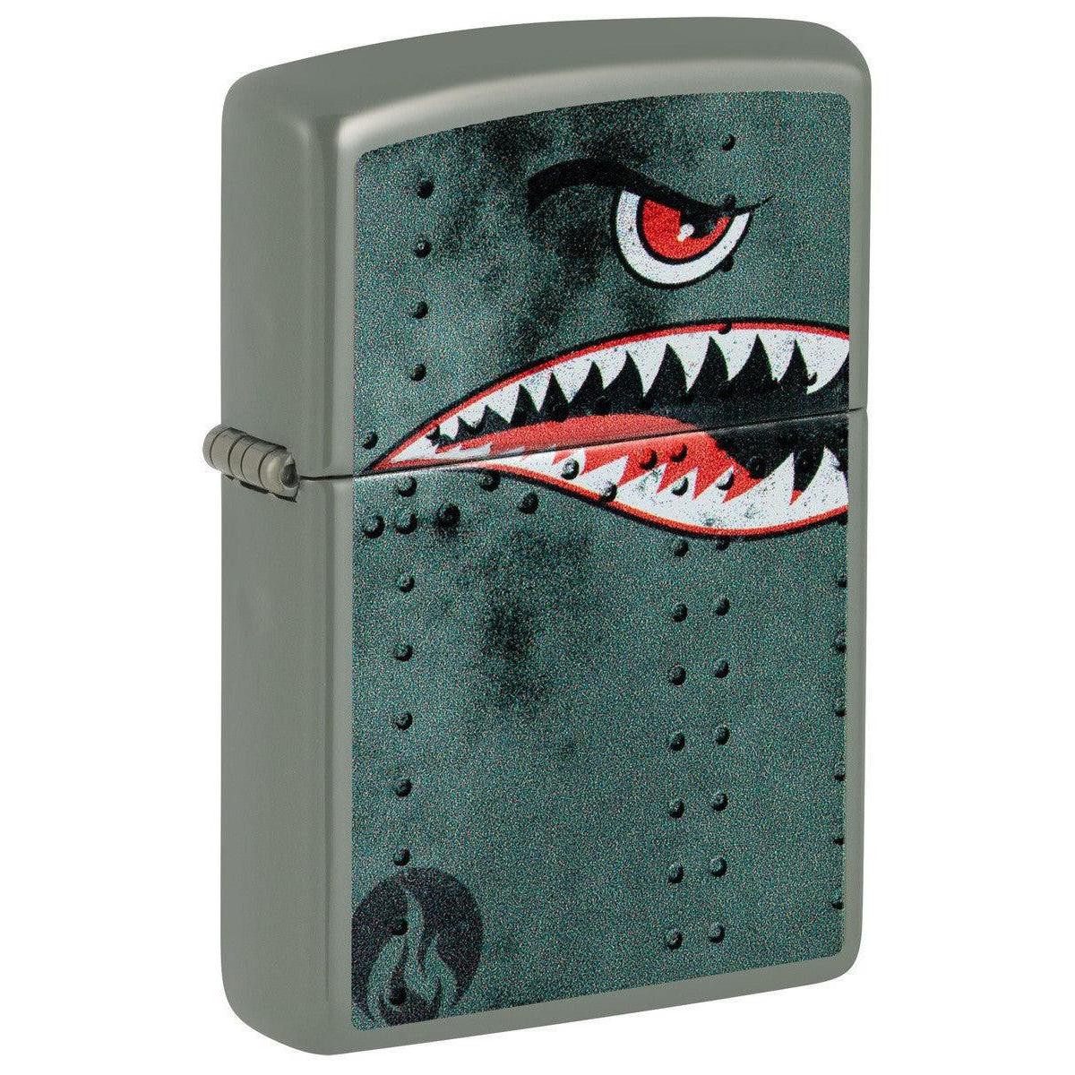 Zippo Lighter: Fighter Plane Nose Art, Shark Teeth - Sage 81482