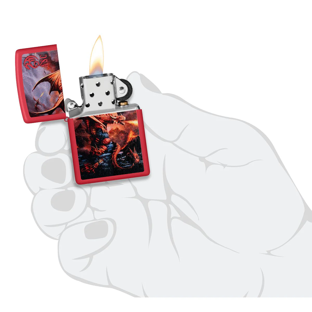 Zippo Lighter: Fire Dragon by Anne Stokes - Red Matte 46690 - Image 5