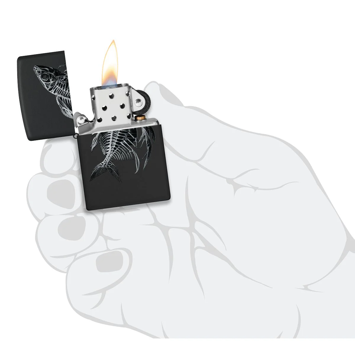 Zippo Lighter: Fish Skeleton - Black Matte 46618 - Image 5