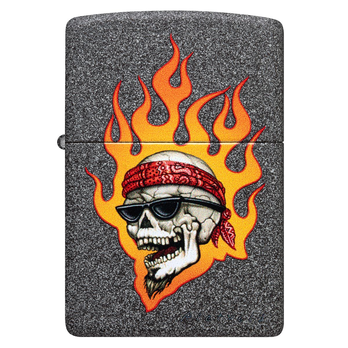Zippo Lighter: Flaming Skull Design by Rietveld - Iron Stone 46933 - Image 2
