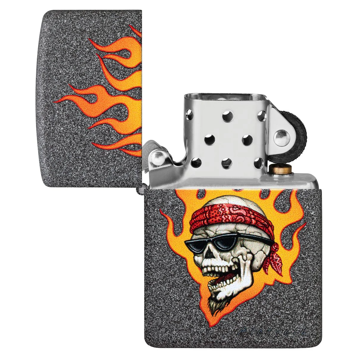 Zippo Lighter: Flaming Skull Design by Rietveld - Iron Stone 46933 - Image 4