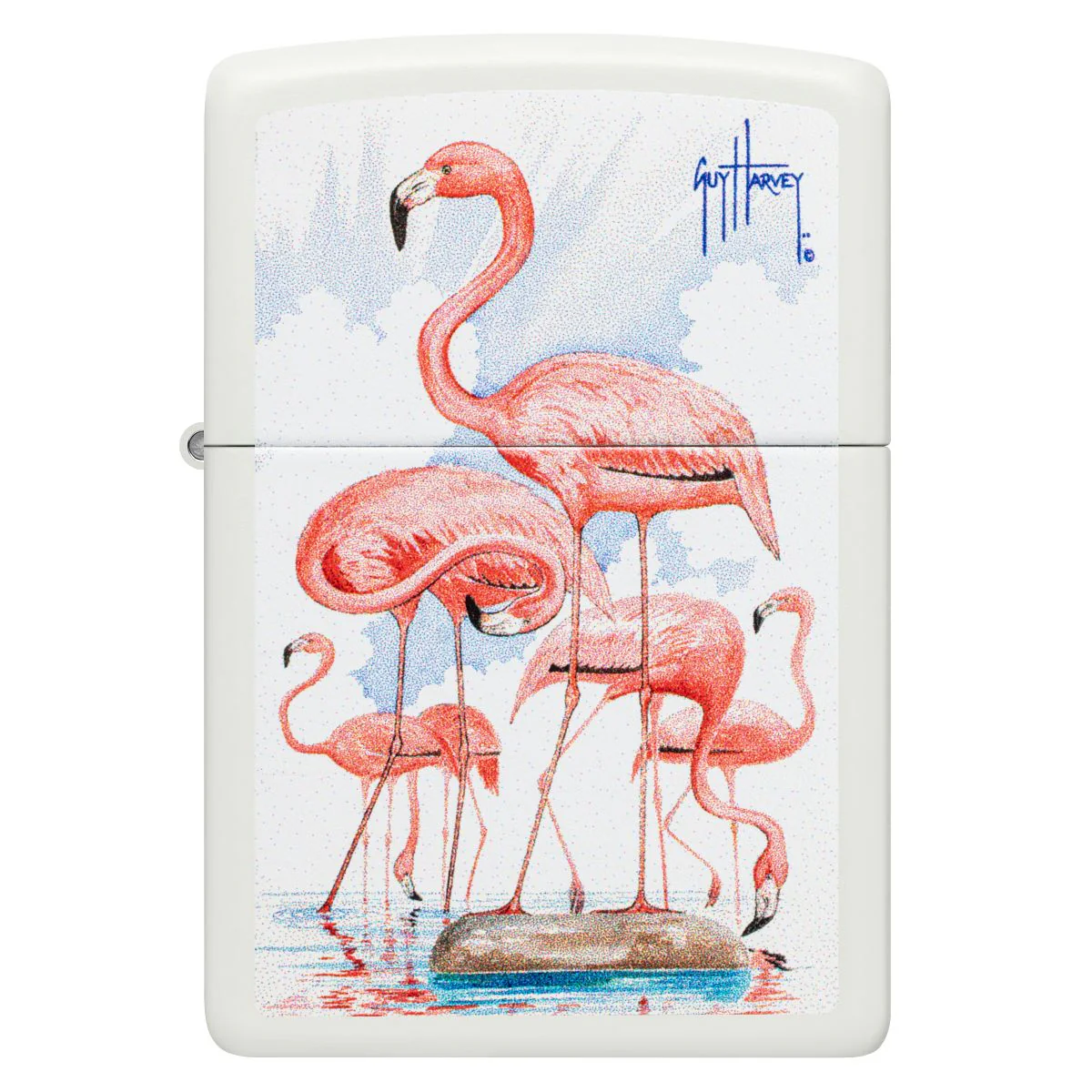 Zippo Lighter: Flamingos by Guy Harvey - White Matte 47103 - Image 2