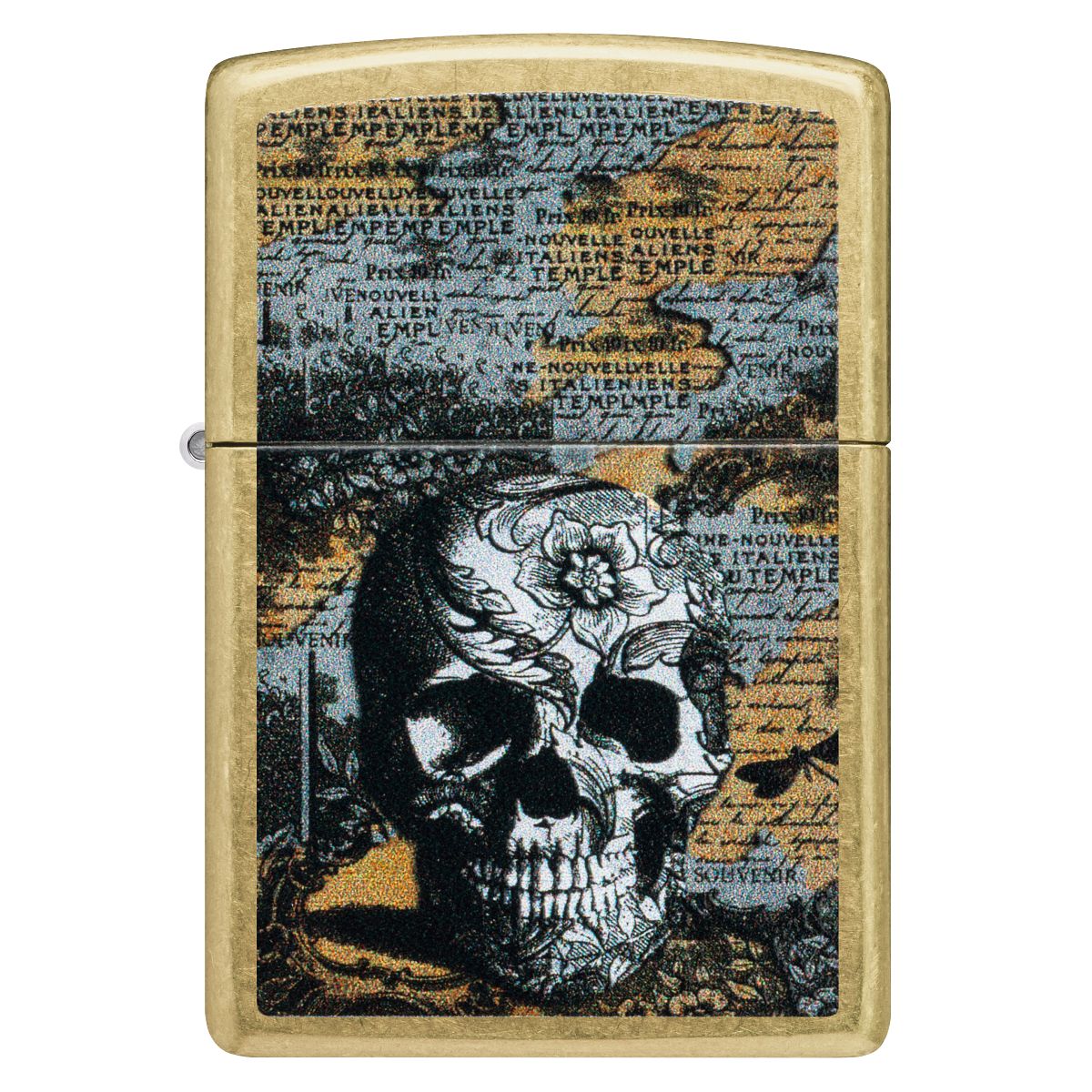 Zippo Lighter: Floral Skull Design - Street Brass 46577 - Image 2