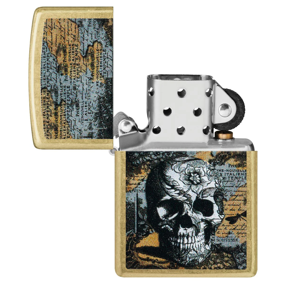 Zippo Lighter: Floral Skull Design - Street Brass 46577 - Image 4