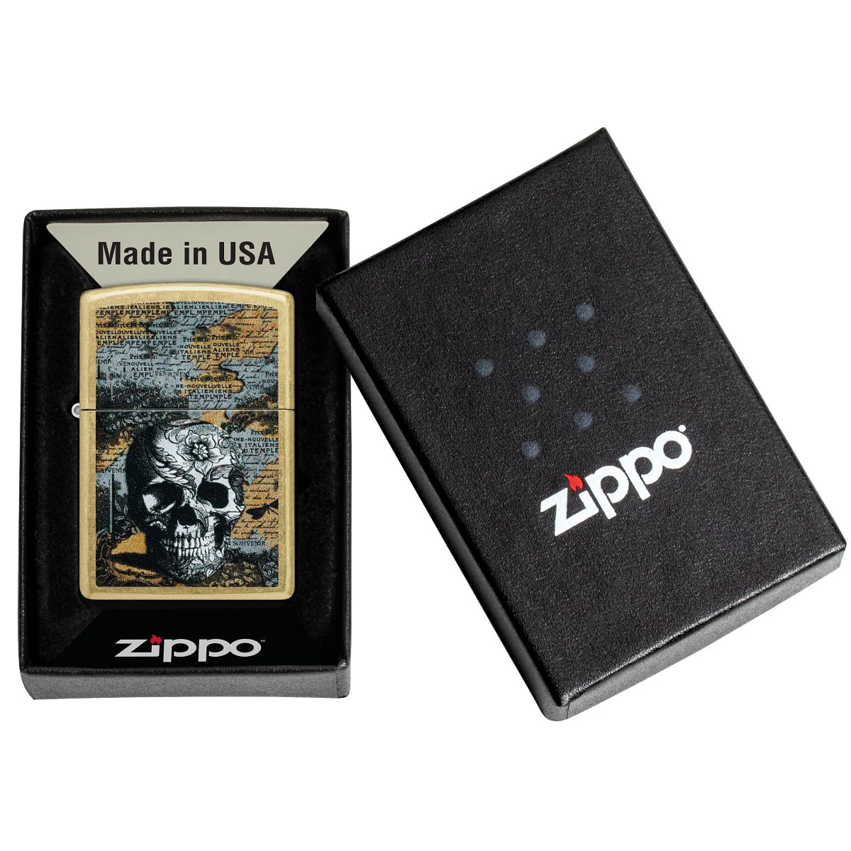 Zippo Lighter: Floral Skull Design - Street Brass 46577 - Image 6