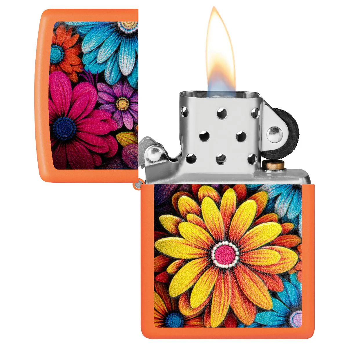 Zippo Lighter: Flowers with Texture Print - Orange Matte 46434 - Image 4