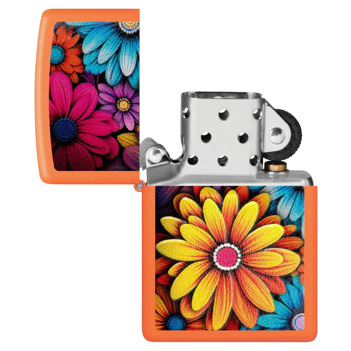 Zippo Lighter: Flowers with Texture Print - Orange Matte 46434 - Image 5