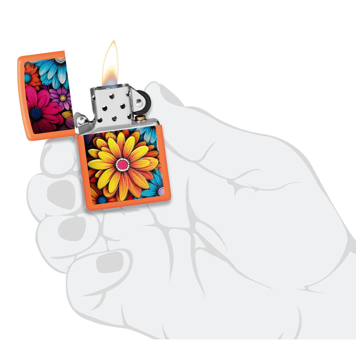 Zippo Lighter: Flowers with Texture Print - Orange Matte 46434 - Image 6