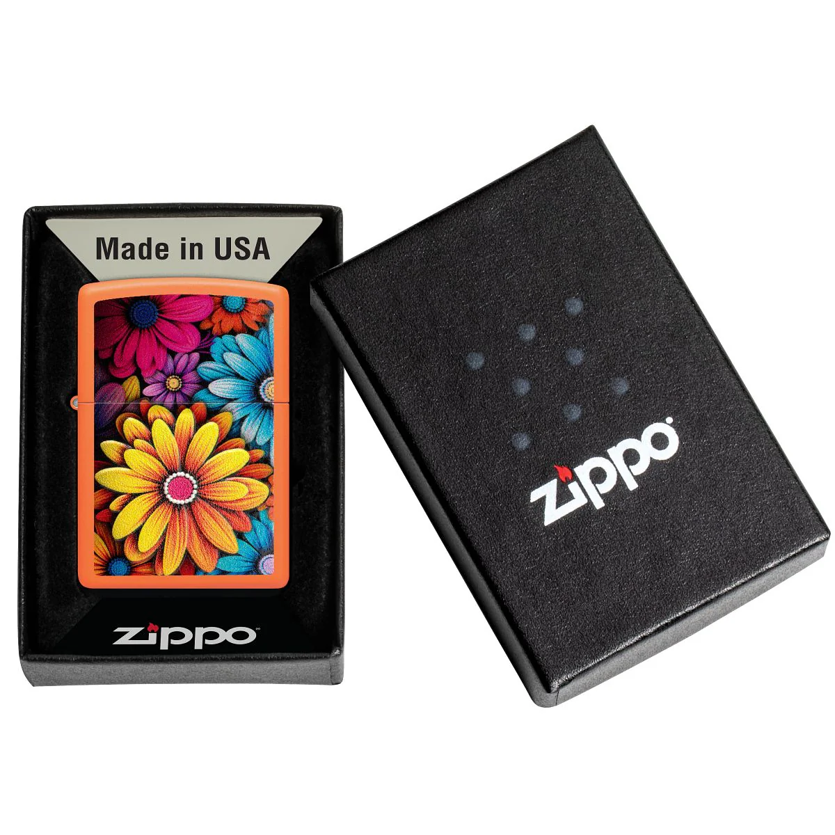 Zippo Lighter: Flowers with Texture Print - Orange Matte 46434 - Image 7