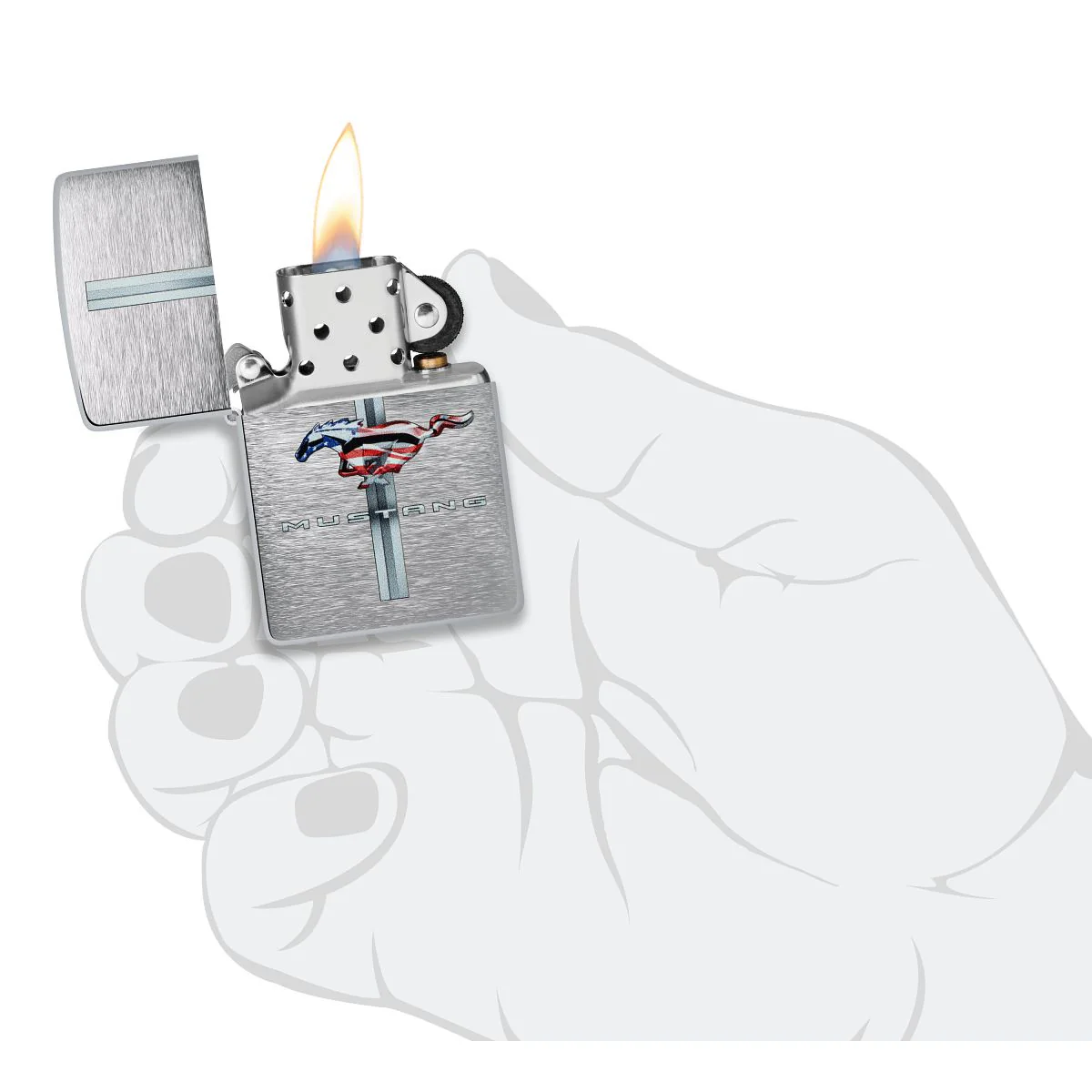Zippo Lighter: Ford Mustang Design - Brushed Chrome 46791 - Image 5