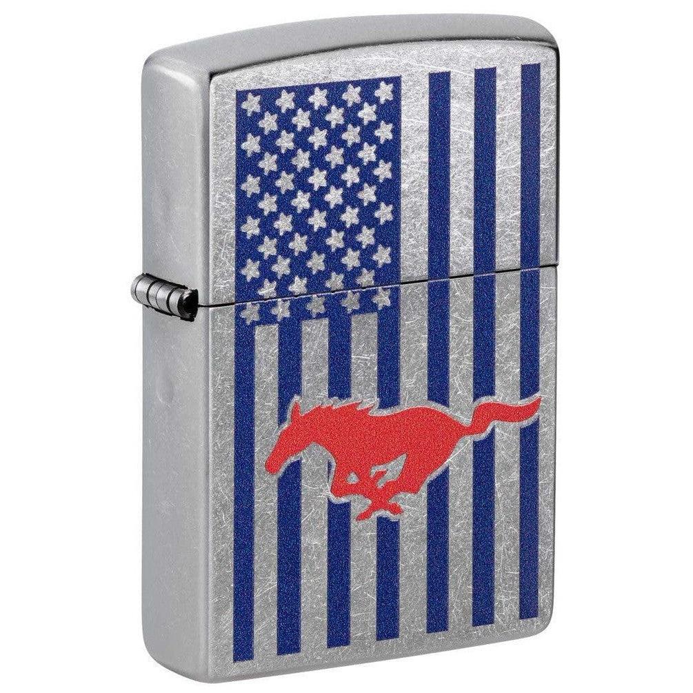 Zippo Lighter: Ford Mustang Logo on Flag - Street Chrome 48754