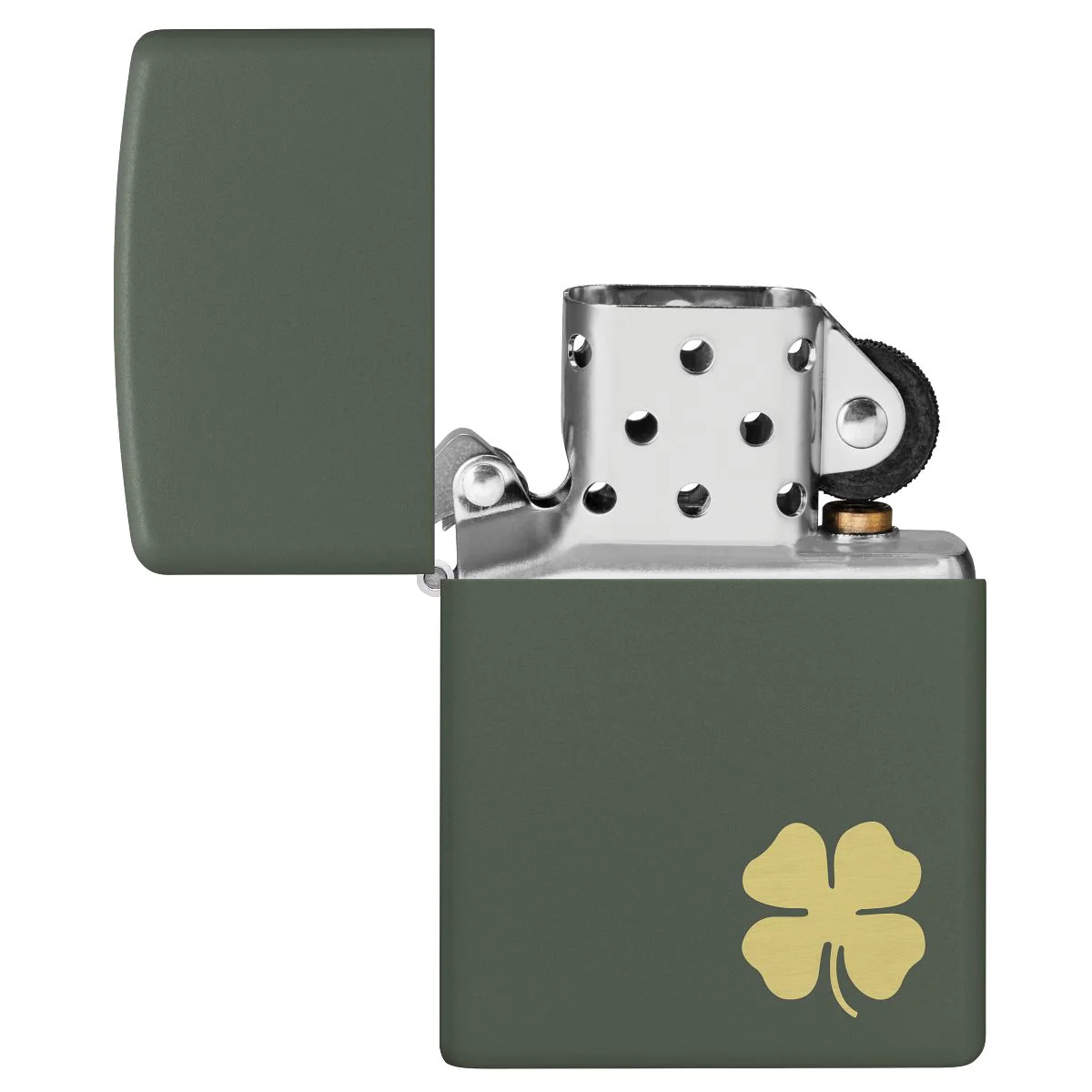 Zippo Lighter: Four Leaf Clover, Engraved - Green Matte 49796 - Image 4