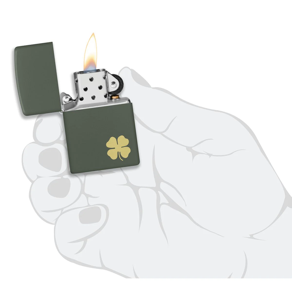 Zippo Lighter: Four Leaf Clover, Engraved - Green Matte 49796 - Image 5